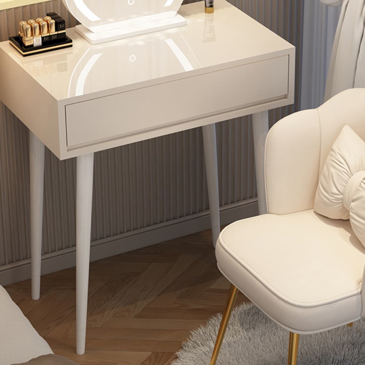 Contemporary Lighted Mirror Makeup Vanity Desk in Wood Vanity Dressing Table Set - image 10