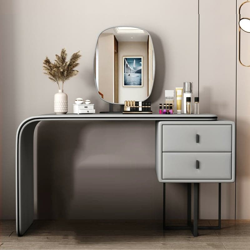 Modern Wood Vanity with Faux Leather Table Top & 2 Soft Close Drawers - image 3