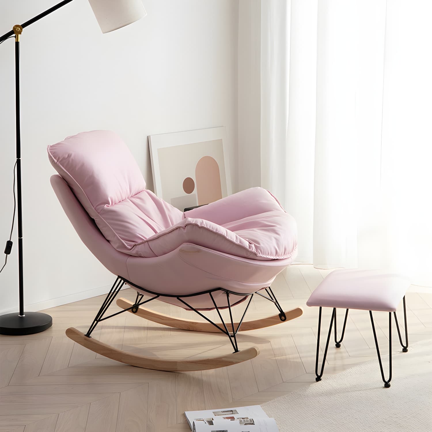 Modern Rocking Chair with Ottomans - Metal Frame, Removable Cushions, and Armless Design - image 10