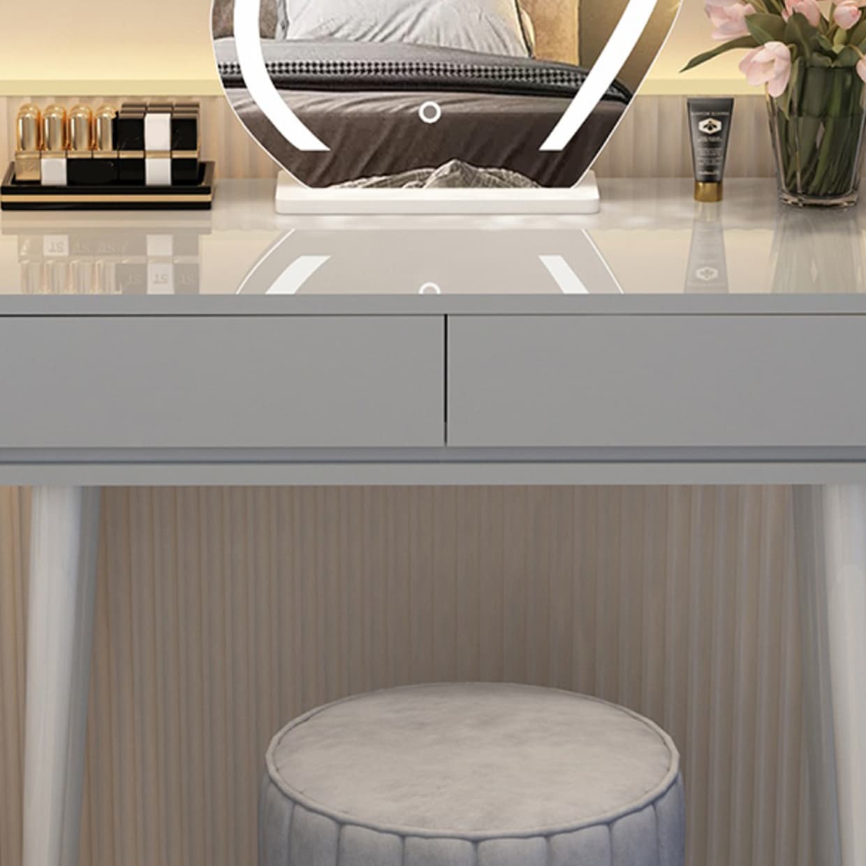 Contemporary Lighted Mirror Makeup Vanity Desk in Wood Vanity Dressing Table Set - image 9