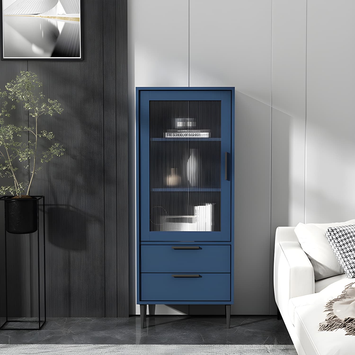 Contemporary Wooden Accent Cabinet with Glass Door and 2 Drawers - image 7
