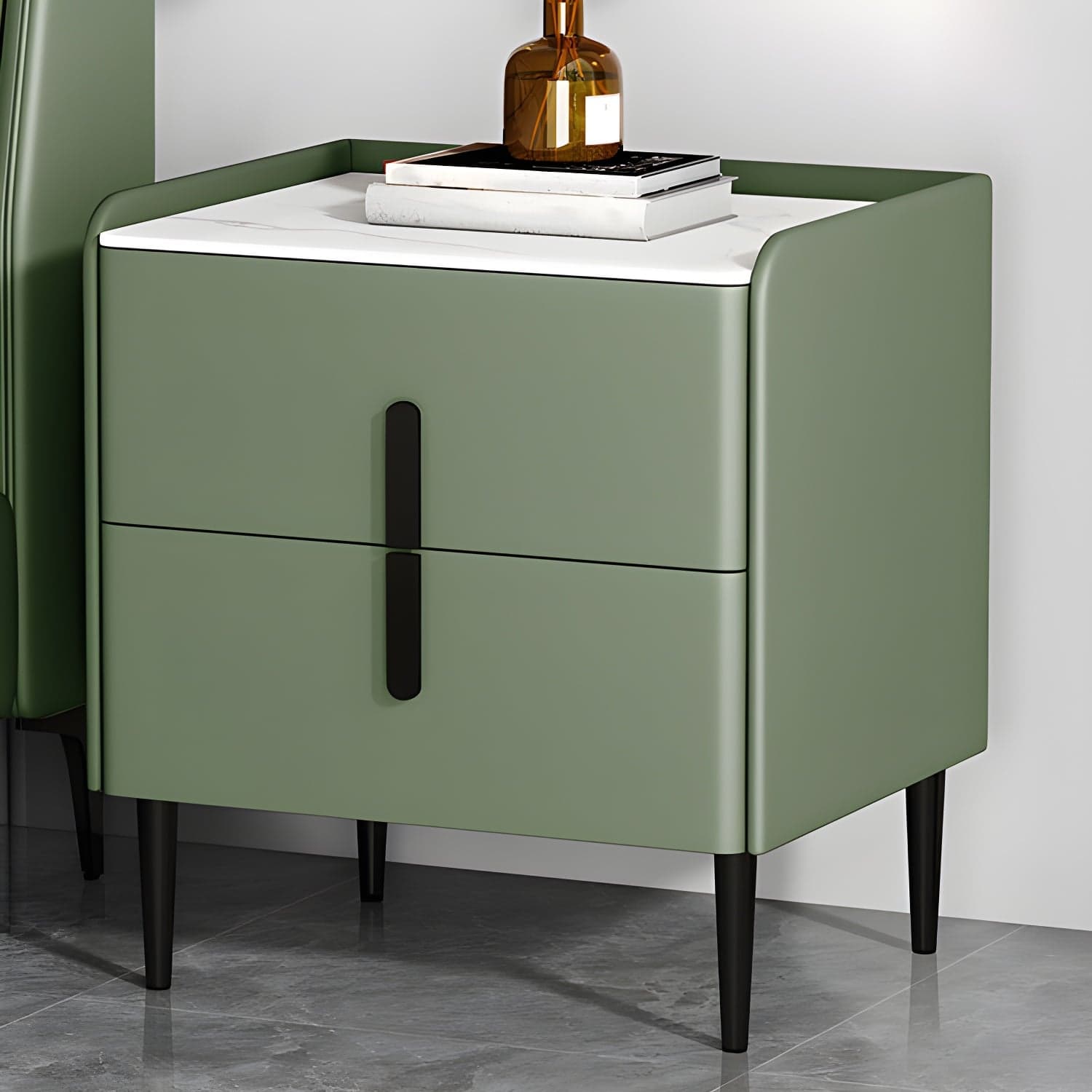 Stone Accent Table Nightstand Modern Bedside Cabinet for Bedroom - image 20