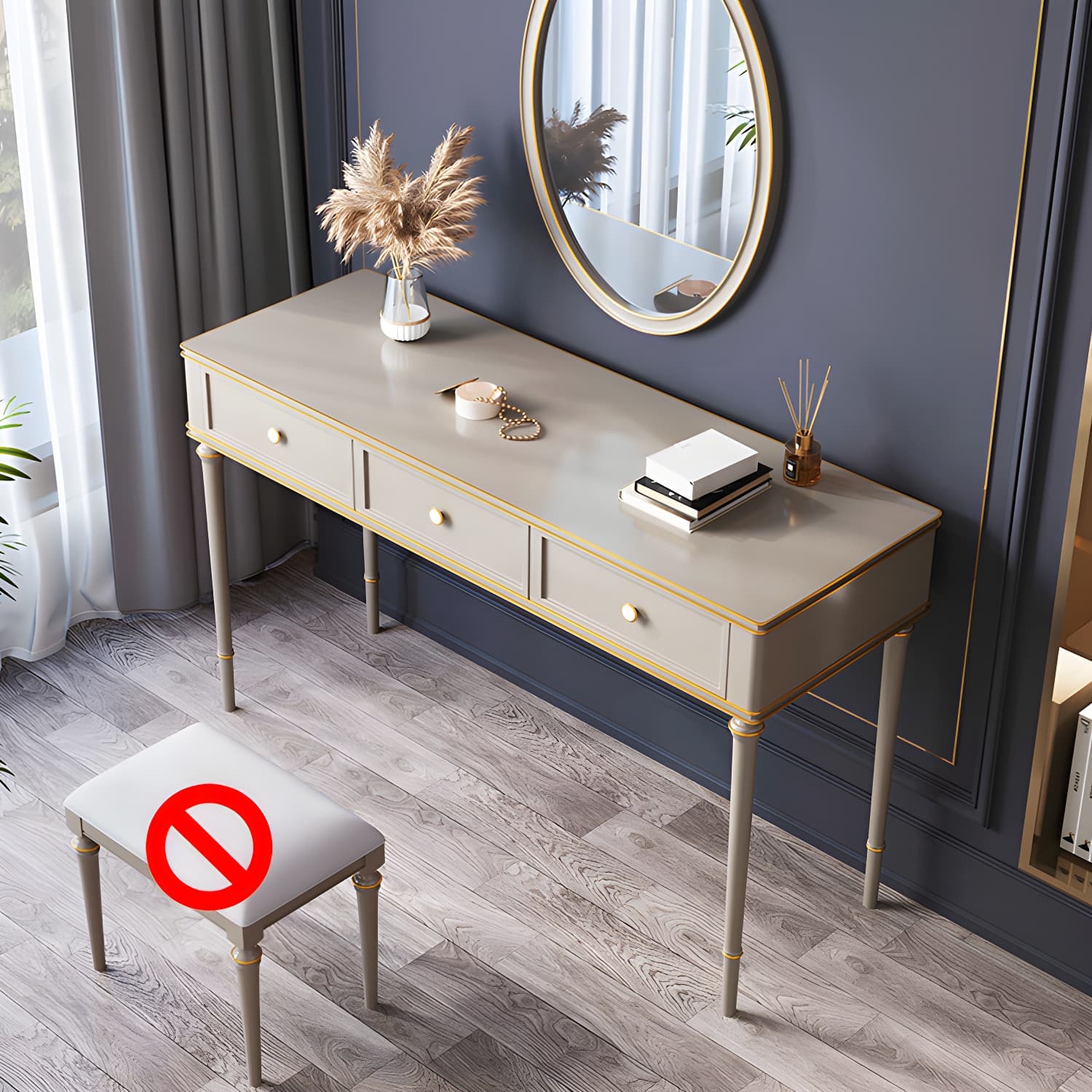 Mirror & 3 Drawers Makeup Vanity Dressing Table Solid Wood Dresser - image 4