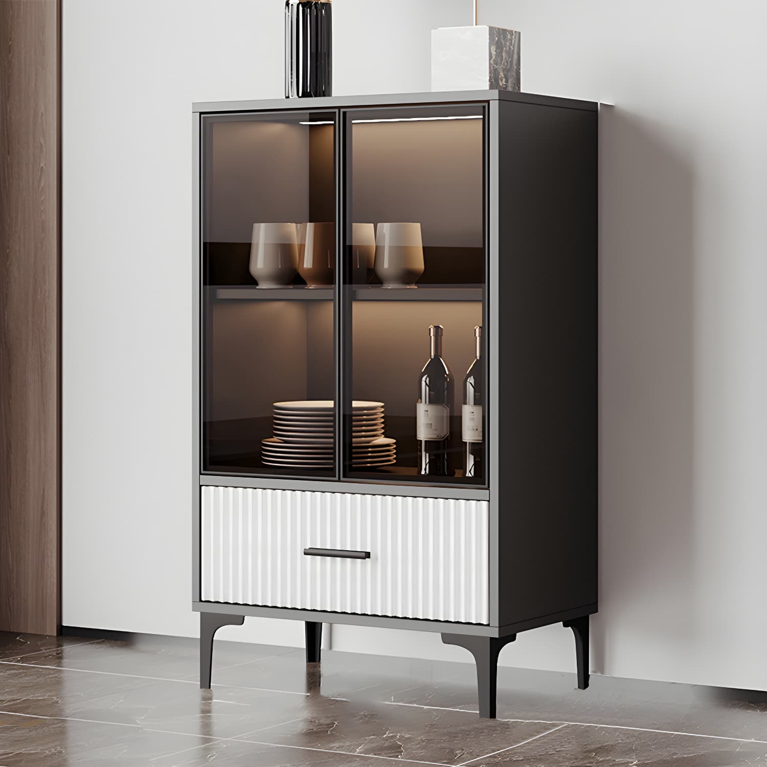 Contemporary Sideboard Cabinet for Dining Room with Glass Doors & Drawers Included - image 10