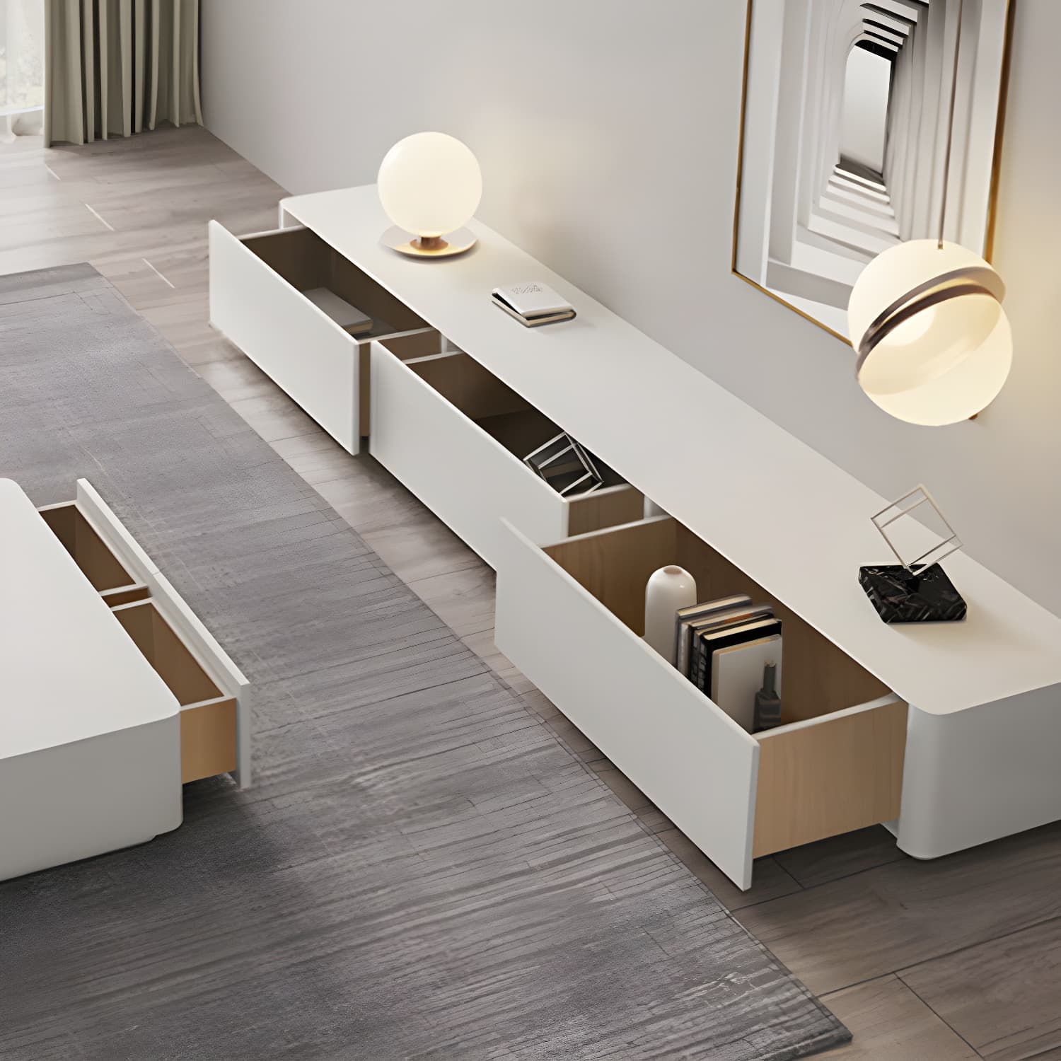 Scandinavian TV Console, White TV Stand with Drawers for Living Room - image 6