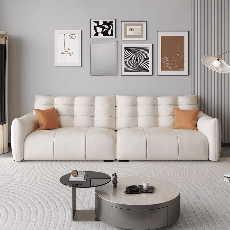 Tear Resistant Standard Sofa with Pu/Flannel Upholstery in Black/White/Light Green - image 7