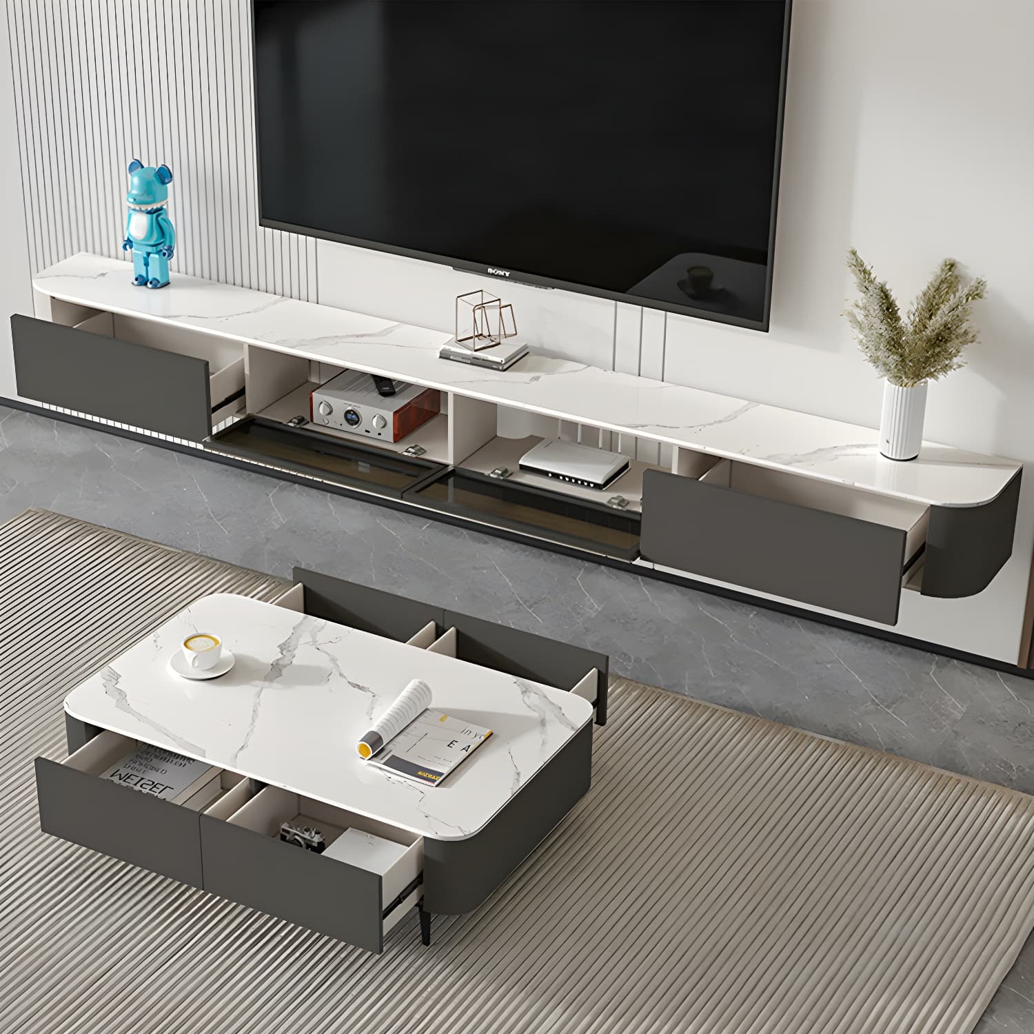 Rectangle TV Stand With Light In Living Room - image 4