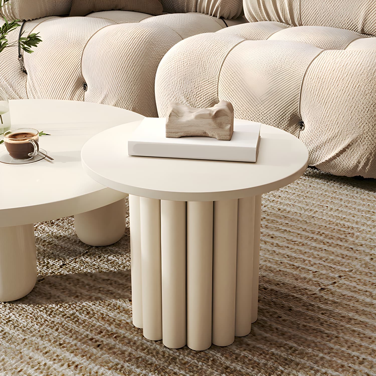 Coffee Cocktail Table 4 Legs Round Wooden Scandinavian Brown - image 8