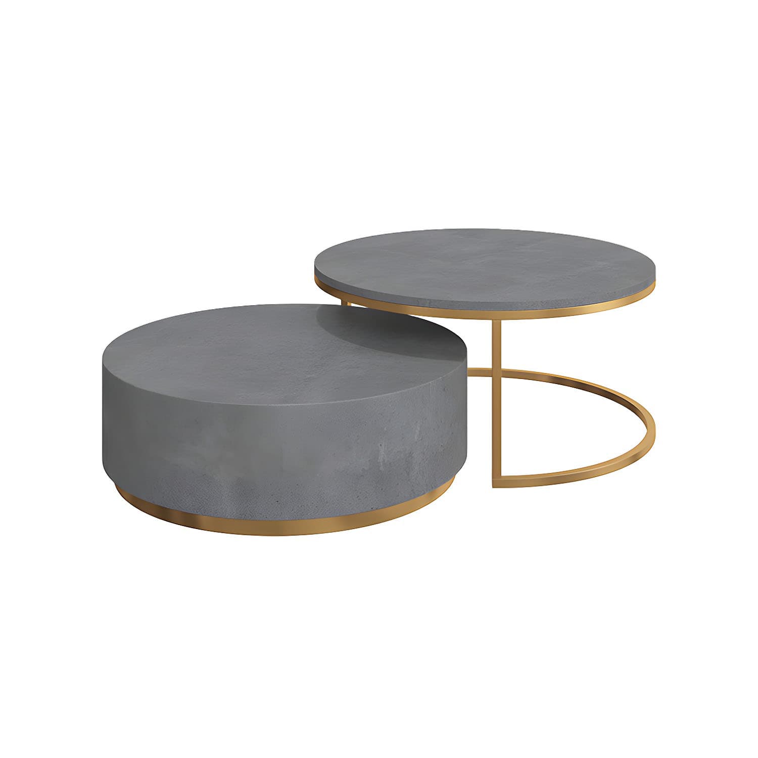 Drum Base Design Black/grey Faux Concrete Top Metal Base Round Coffee Table - image 8