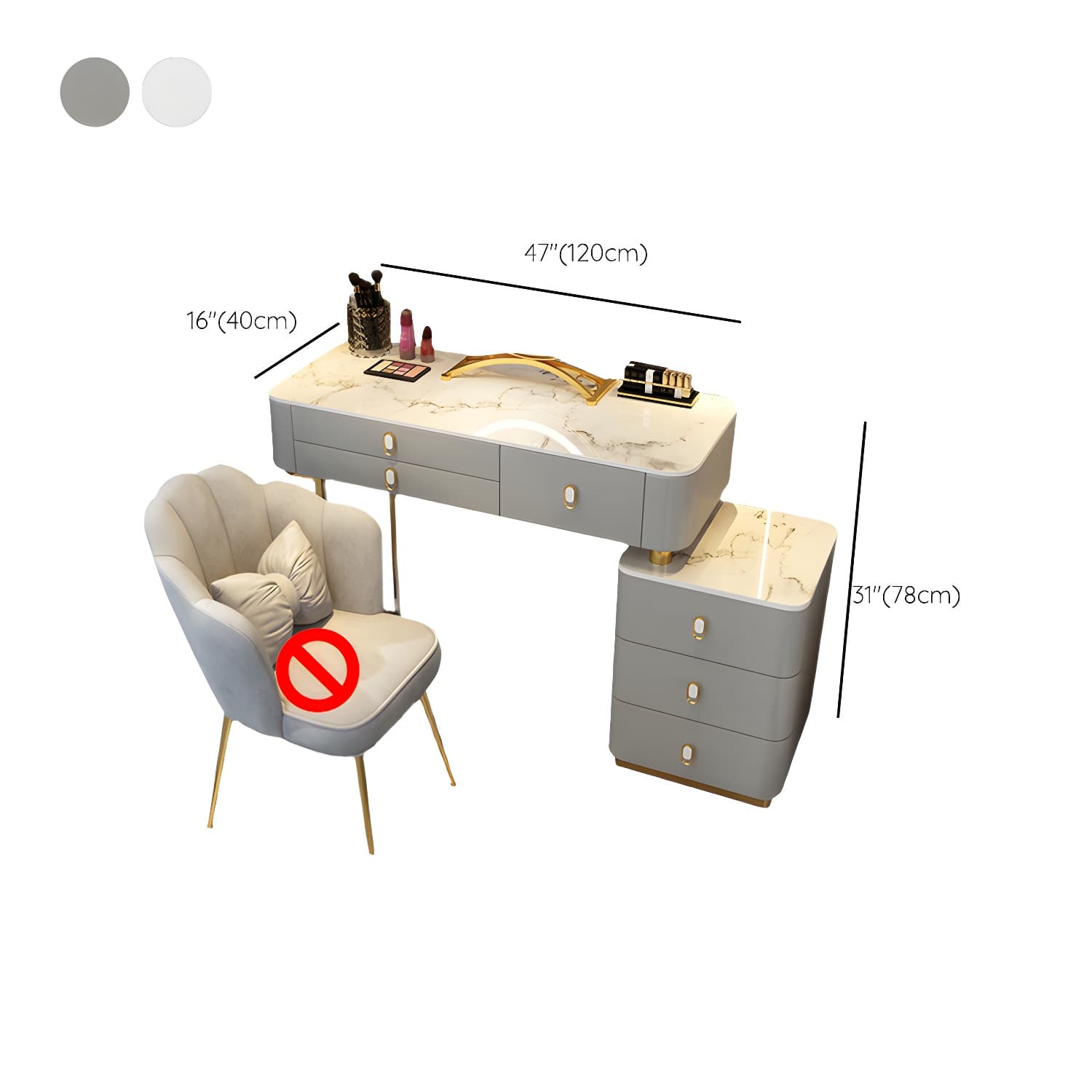 Solid Wood Vanity with 6 Storage Drawers Makeup Vanity Desk with Stool and Mirror - image 23
