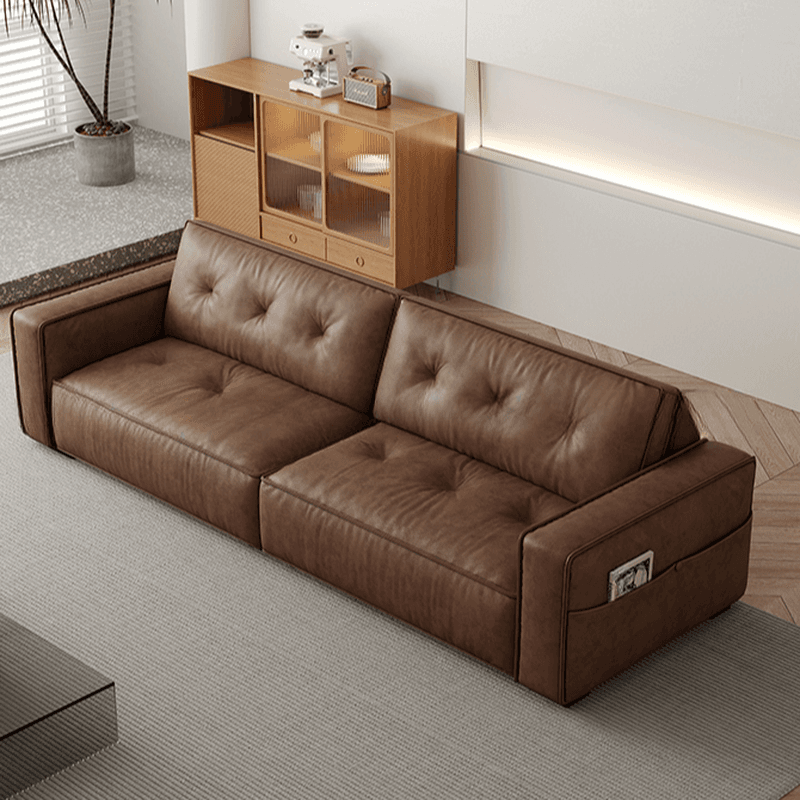 Mocha Pu Leather Convertible Sofa with Armrest for Drawing Room - image 4