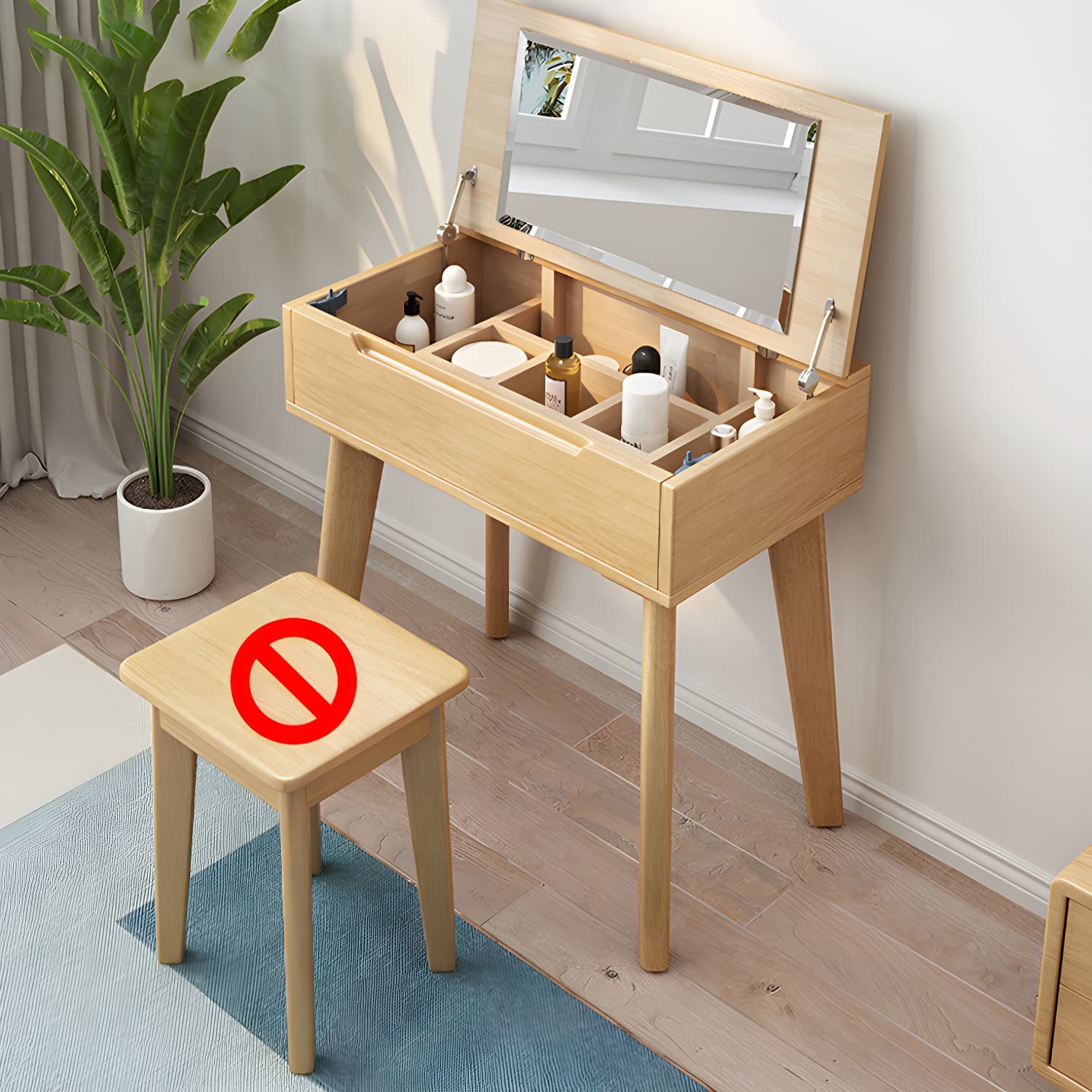 Solid Wood Vanity Dressing Table Scandinavian Flip-Top Vanity Desk