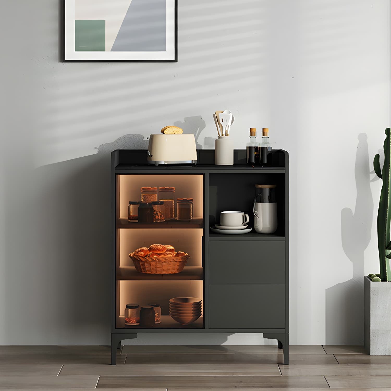 Modern Stone Top Sideboard with Doors and Drawers for Living Room