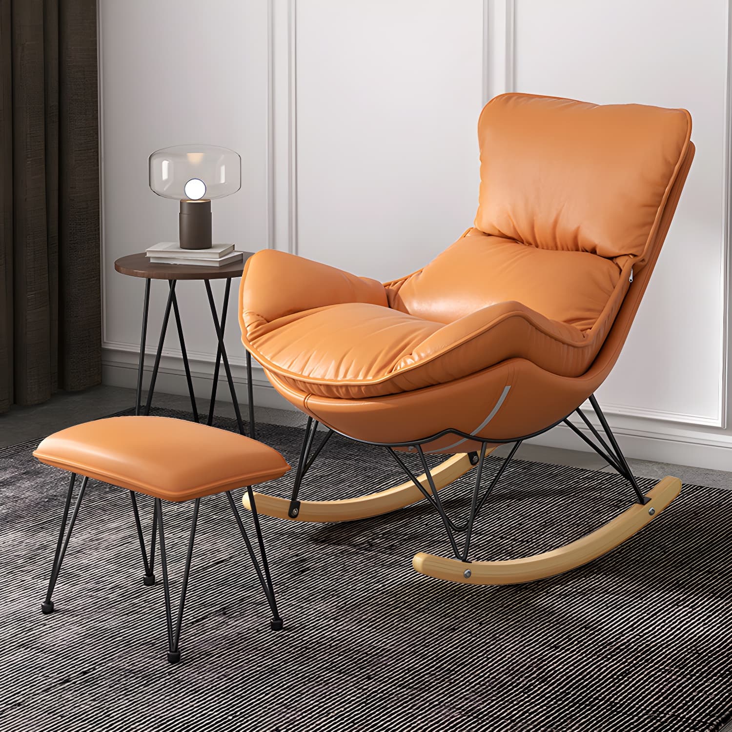 Wing Back Rocking Chair Solid Wood Rocker Chair with Ottoman - image 21