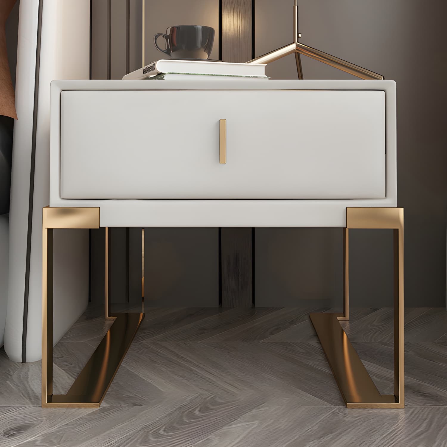 Faux Leather Nightstand 1-Drawer 21 Inch Tall Modern Legs Included Night Table - image 24