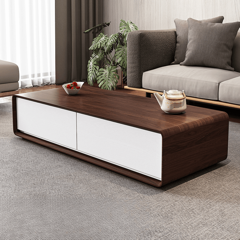 Simplistic Rectangular Shape Reclaimed Wood Single Block Coffee Table in Pecan/Charcoal/Wood Grain with 4 Drawers - image 8