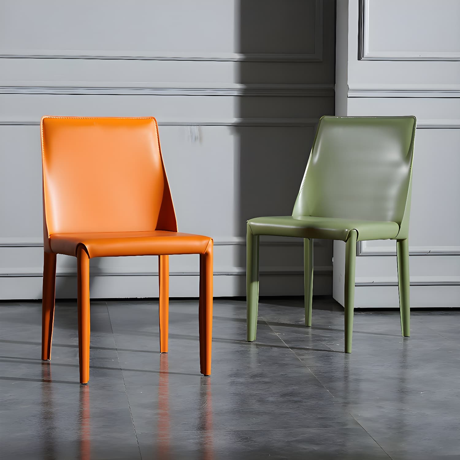 Solid Back Armless Dining Chairs Indoor Leather Side Chairs with Metal Legs - image 9
