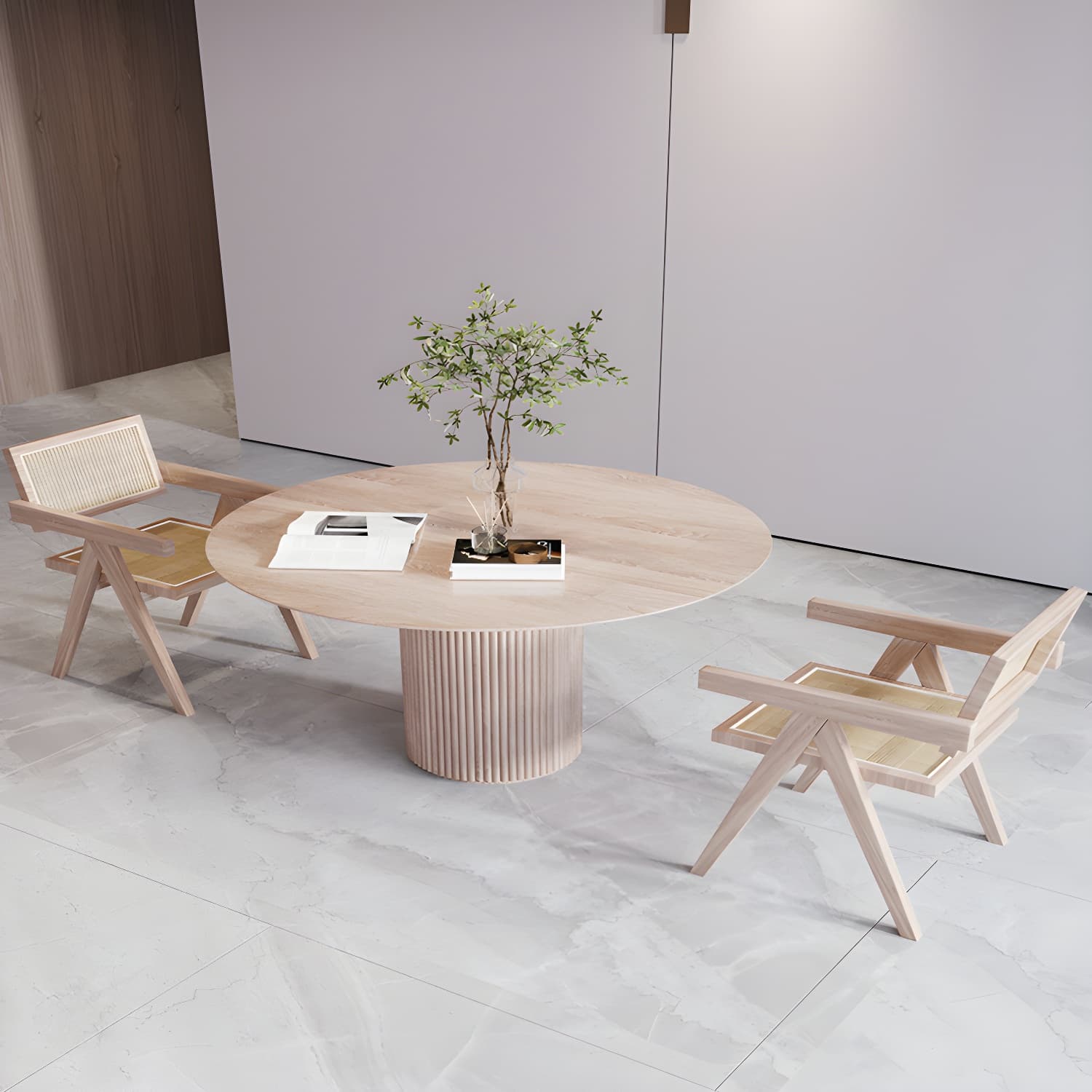 Solid Wood Round Table for Restaurant Modern Wood Table with Pedestal Base - image 3