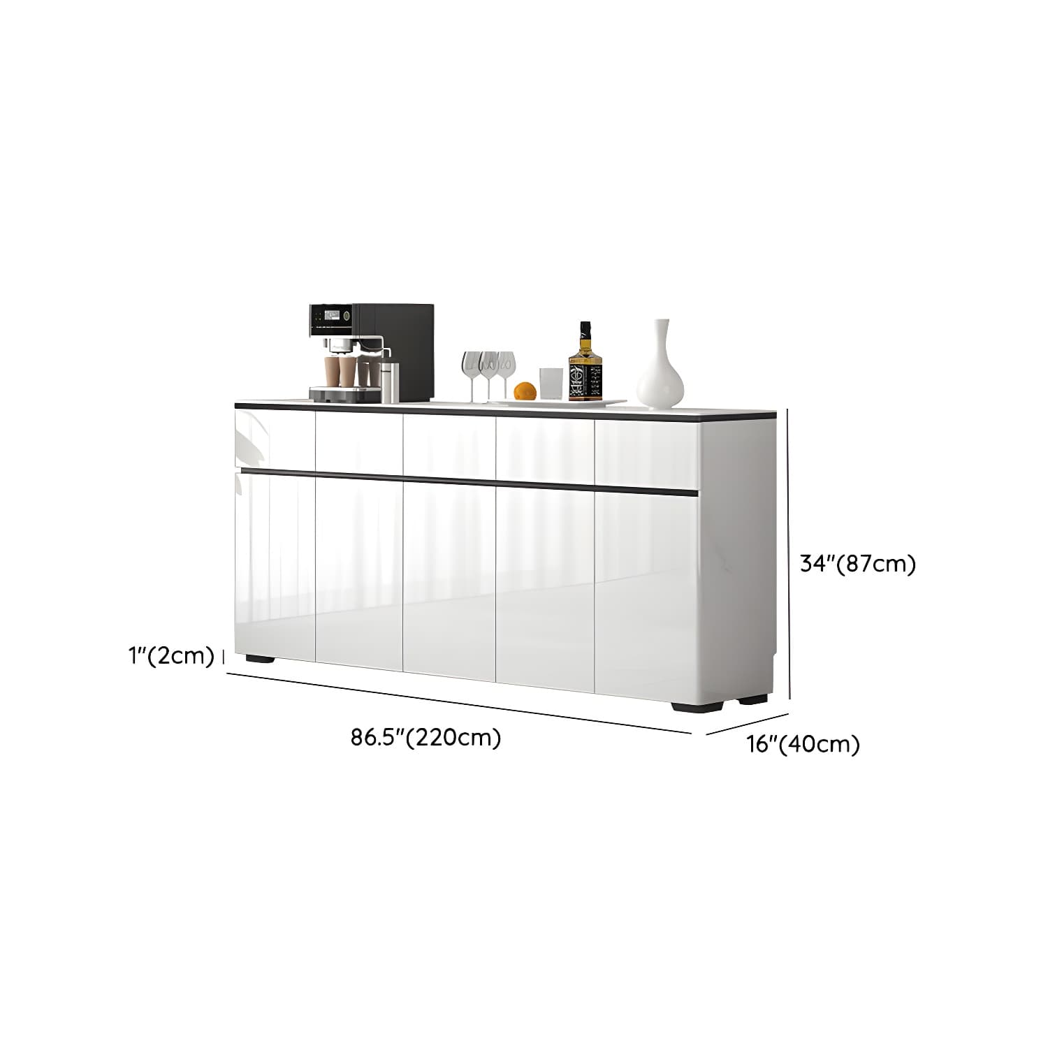 Modern White Sideboard with Glass Countertop, Cabinets, and Drawers - image 15