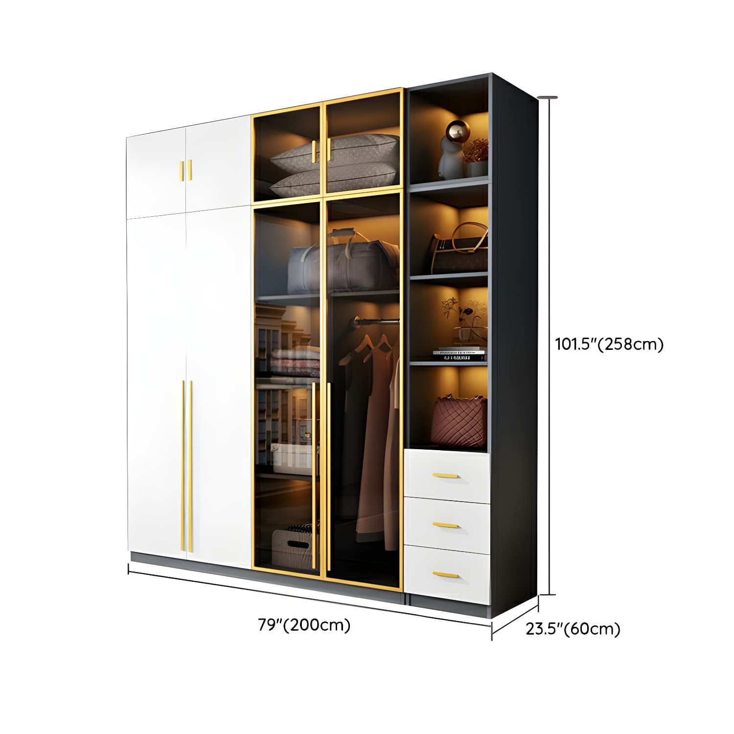 Contemporary Color Block Glass Doors Combination Armoire with Shelves Storage - image 30