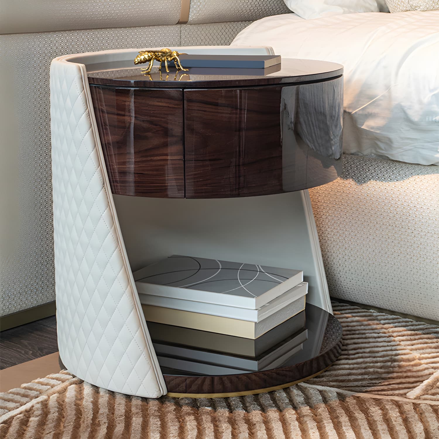 Faux Leather Nightstand 1 - Drawer Nightstand with Wood Accents - image 6