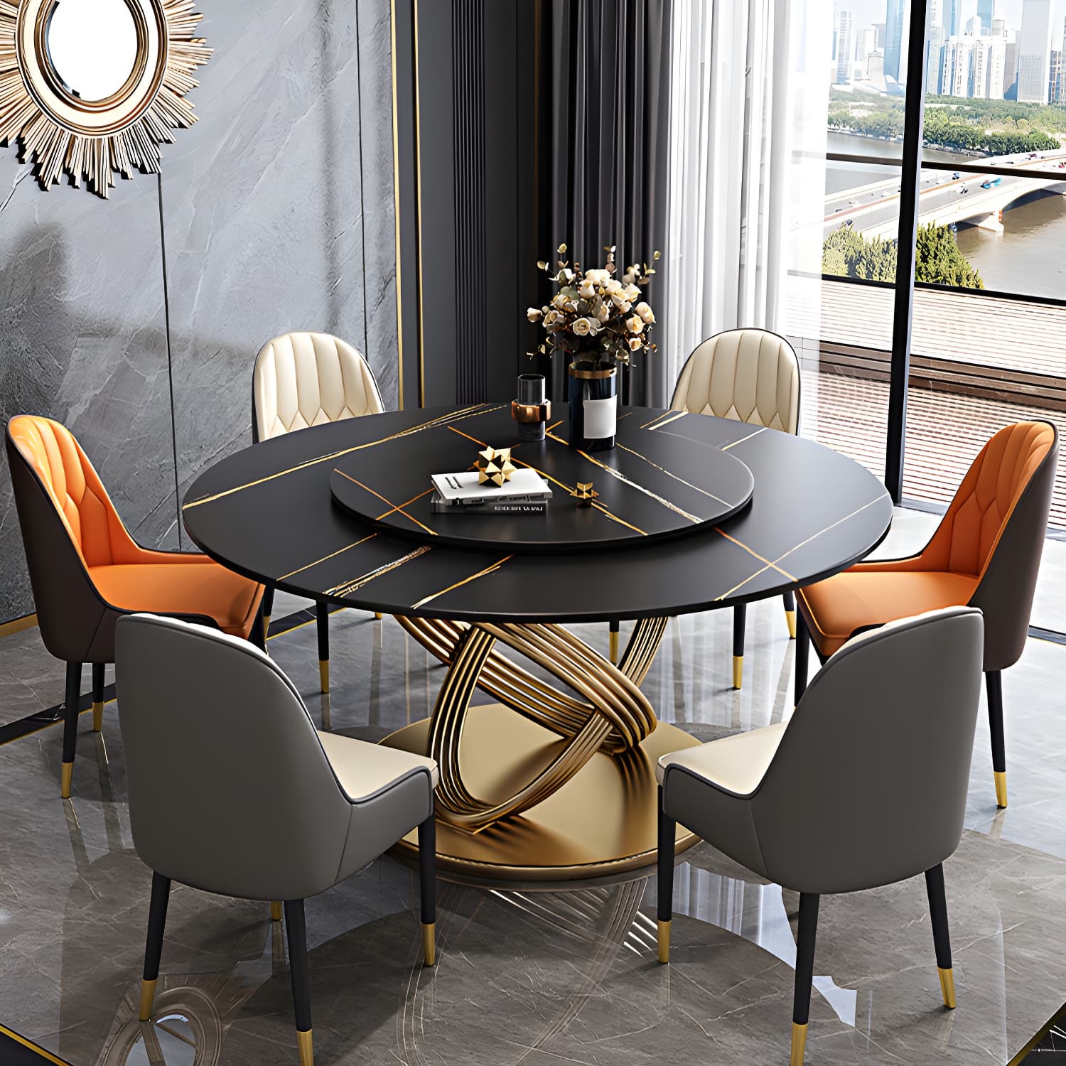 Traditional Luxury Dining Table Round Convertible Dining Table with Pedestal