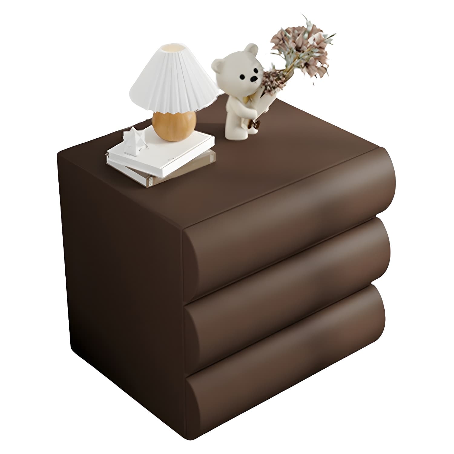 Modern Wood Nightstand with Drawer Storage in Faux Leather - Small Size - image 6