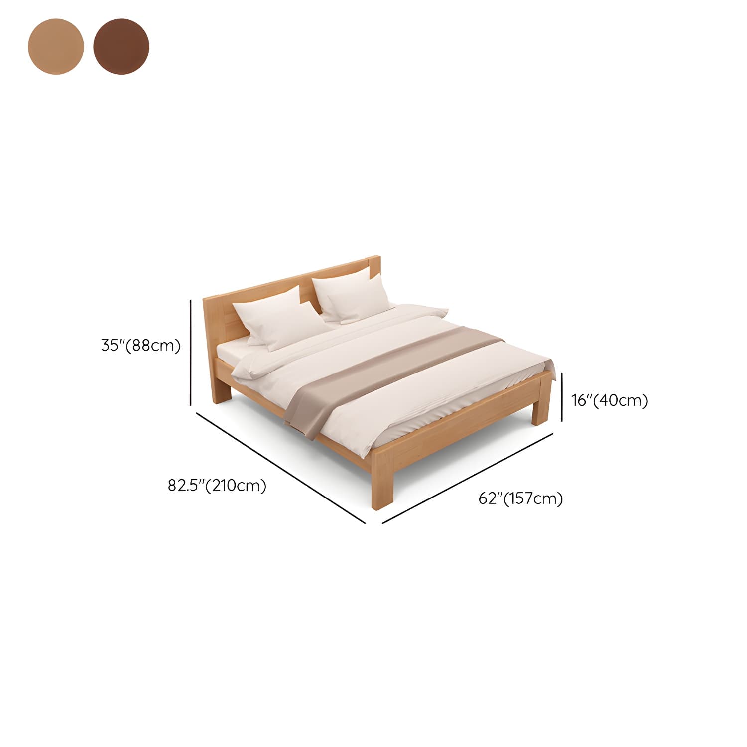 Modern Solid Color Panel Bed Rubberwood Standard Bed with Headboard - image 13