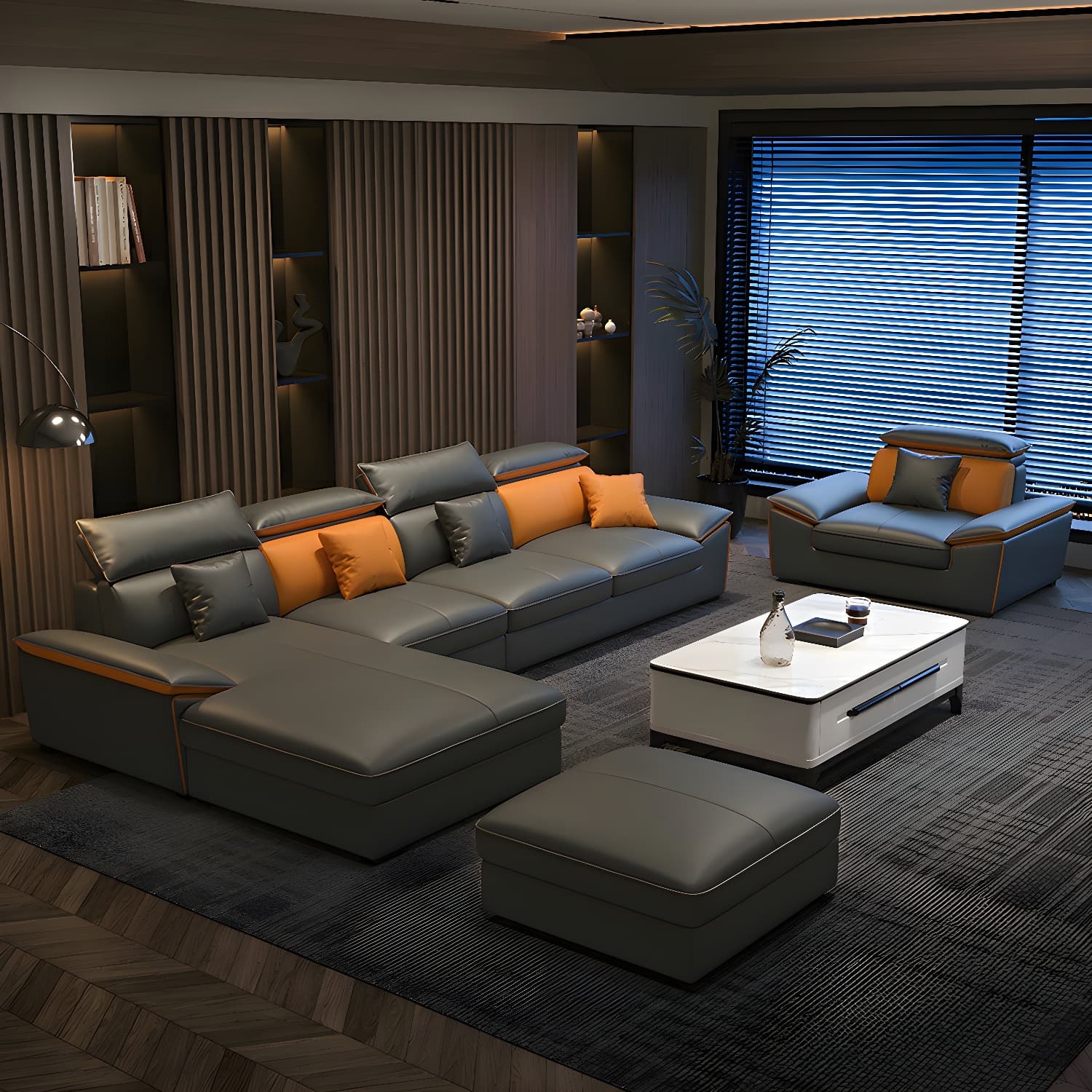Modern Gray Tech Cloth Sectional Sofa with Pillow Top Arms and Cushion Back - image 3