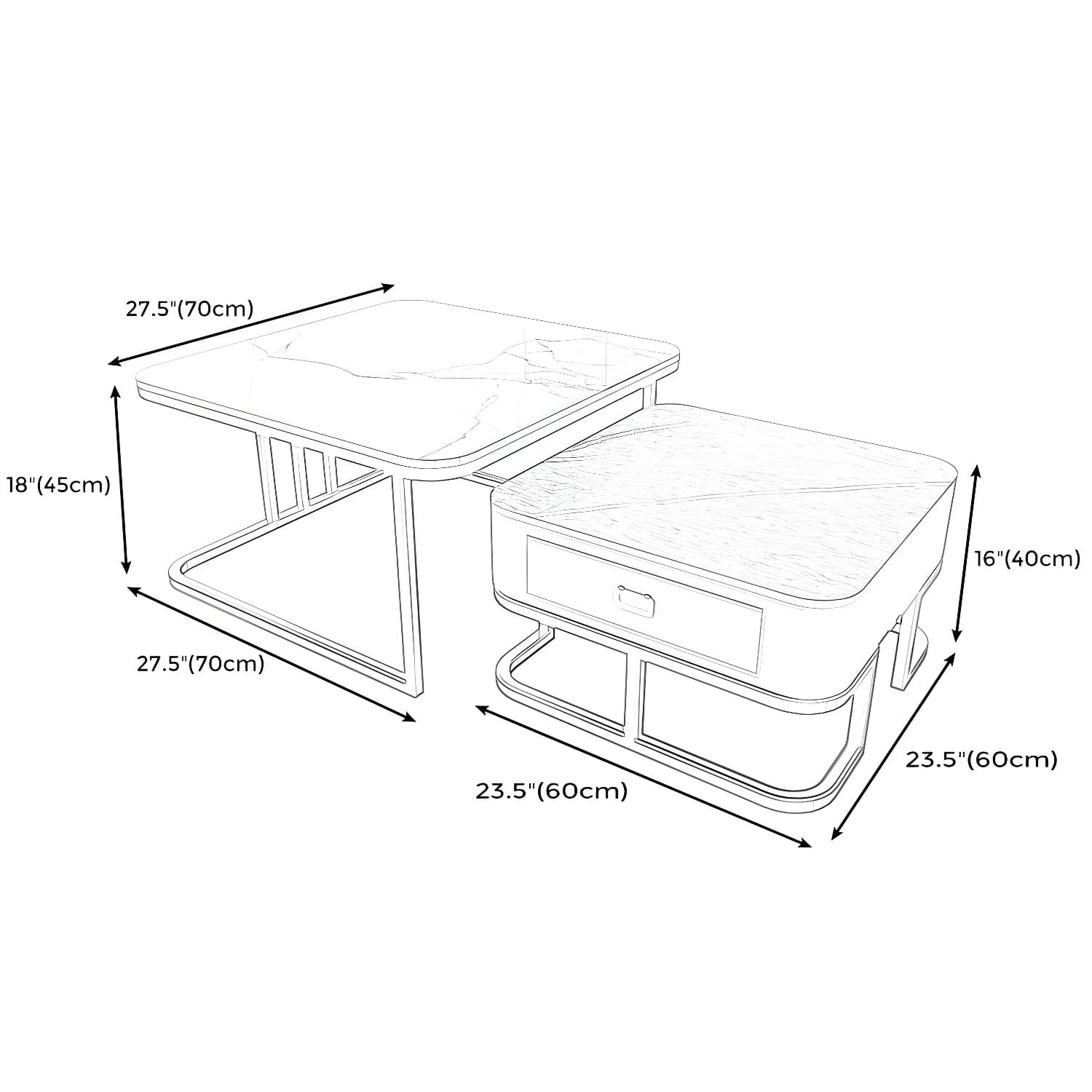 Round Slate/ Glass Coffee Table Frame 2 Nesting Cocktail Table with Storage - image 21