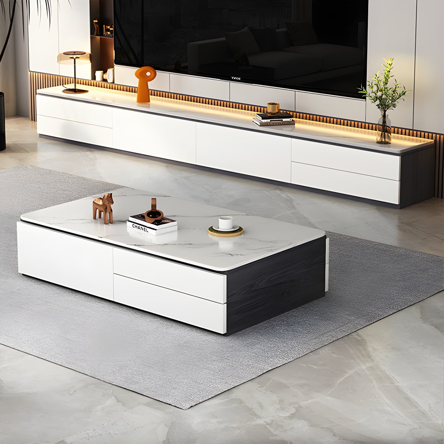 Modern 15.74" H Wood Media Console TV Stand with Drawers and Doors - image 7