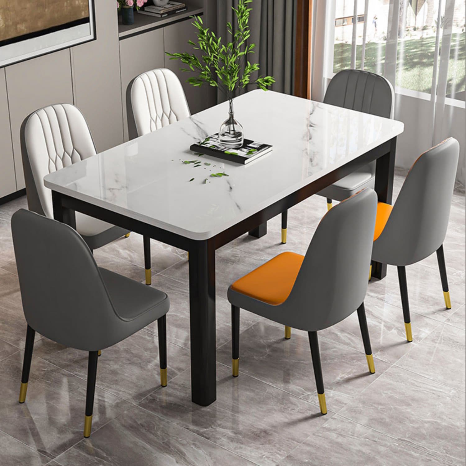 Modern Rectangular Glass Top Dining Table with White and Black 4 Foot - image 3