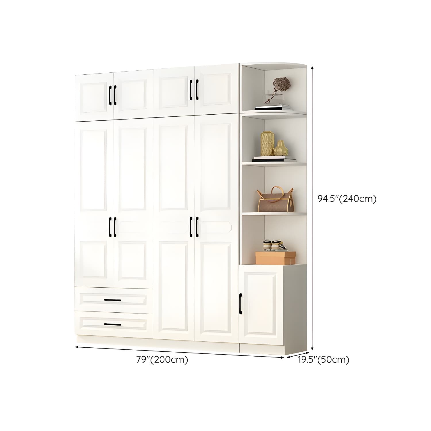 White Modern Wood Wardrobe Armoire with Clothing Rod and Shelves - image 29