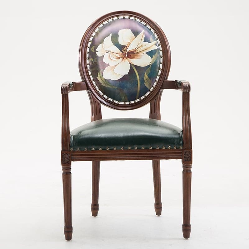 French Sturdy King Louis Back Upholstered Arm Chair/Side Chair with Nailhead Accent, Foot Pads and Weathered Wood Base - image 13