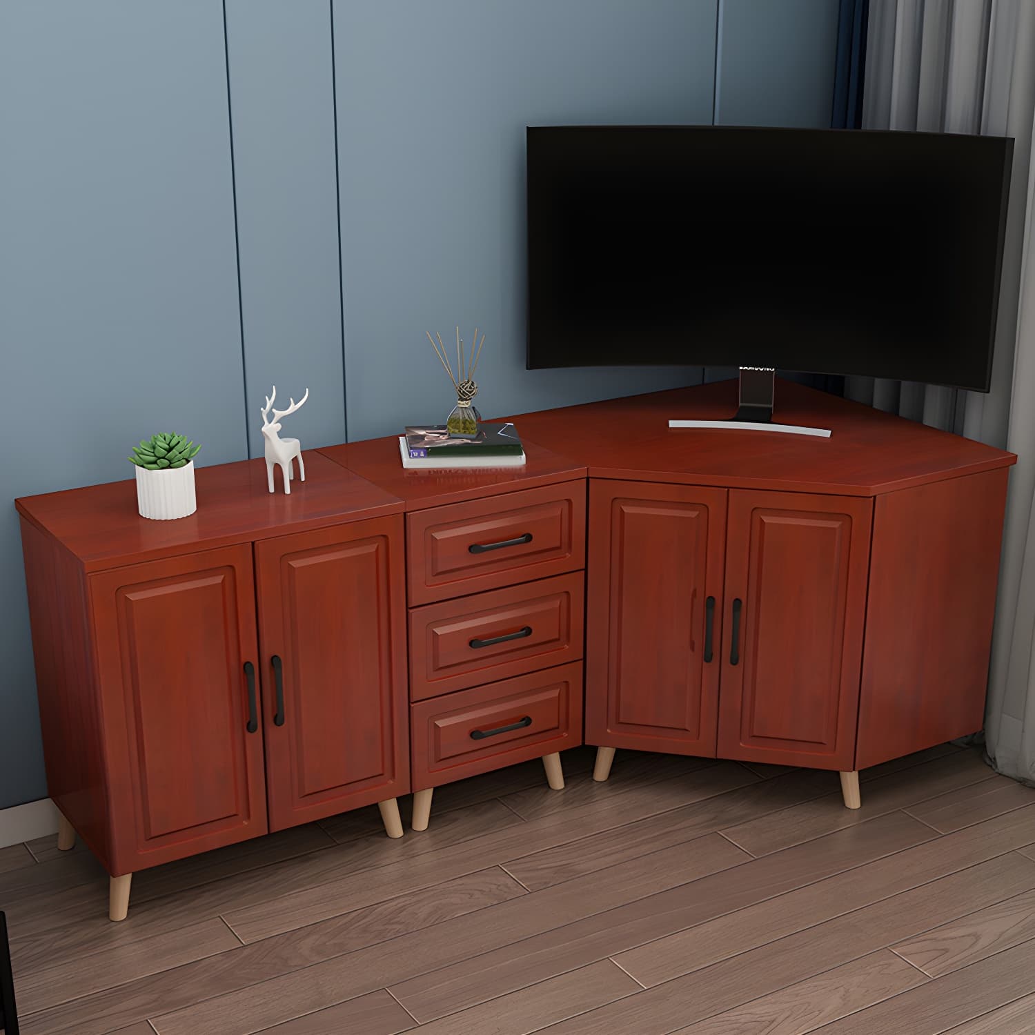 Bar Pulls Contemporary Manufactured Wood with Shelves Corner Accent Cabinet - image 9