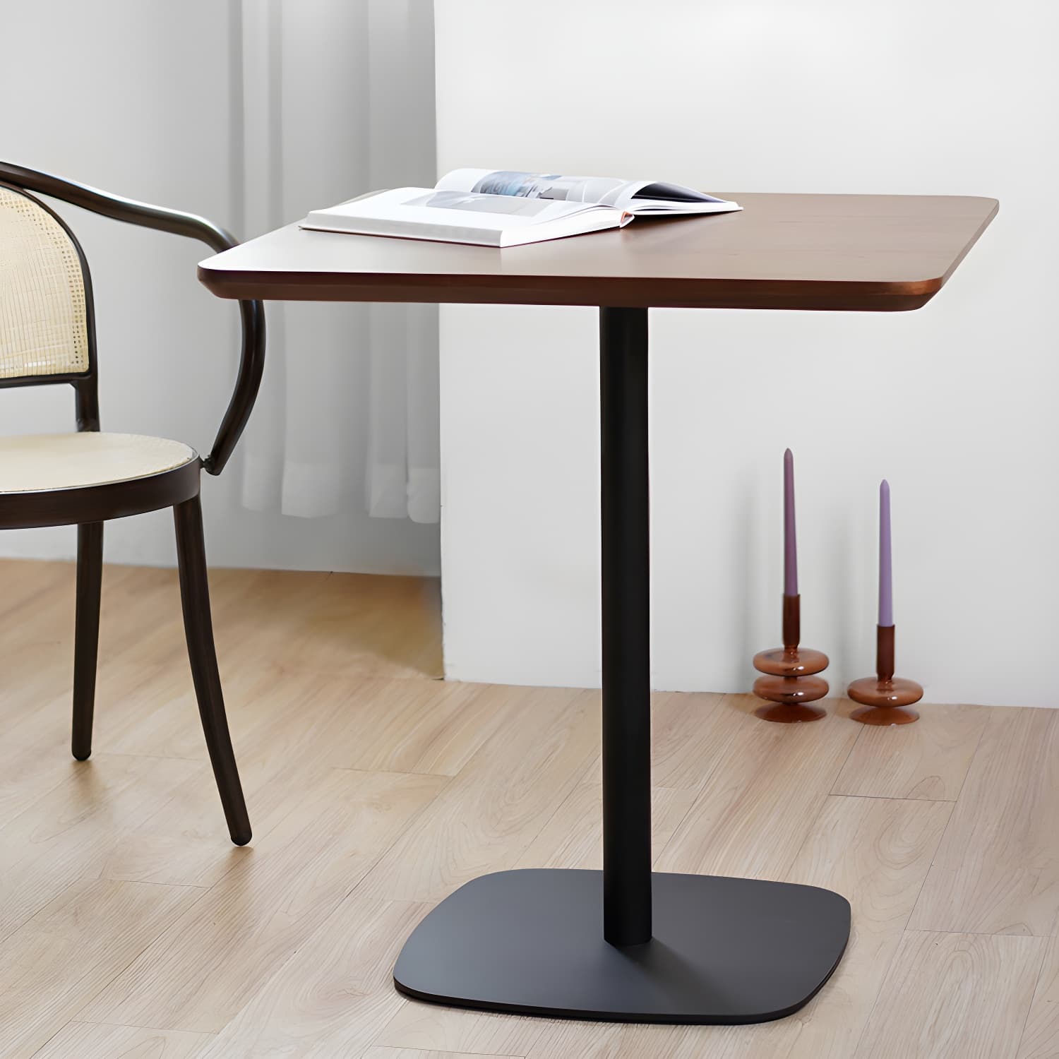 Metal Industrial Square Dining Table Solid Wood Top Table with Pedestal Base - image 8