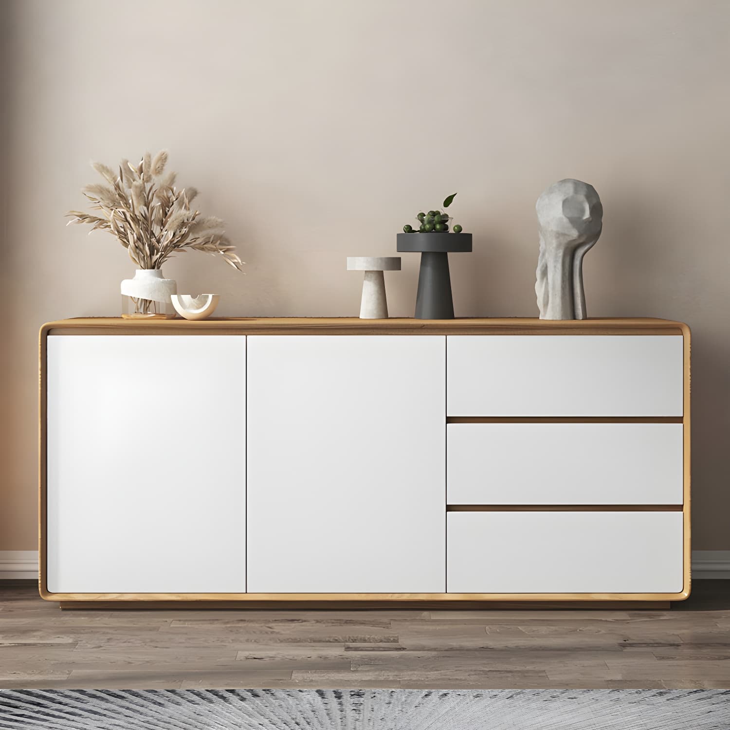 Wood Buffet Table Contemporary Style Side Board with Cabinets and Drawers - image 21