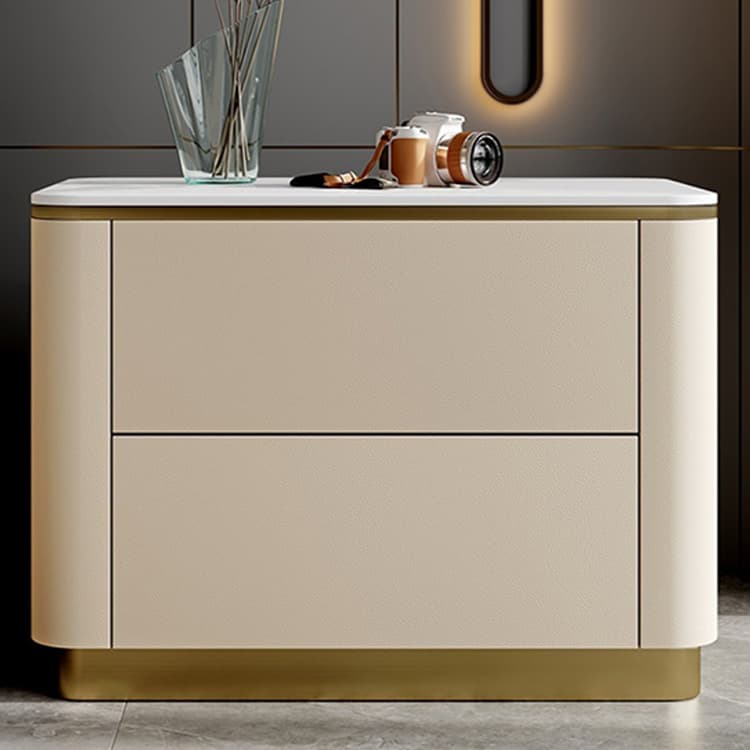 Contemporary Faux Leather Nightstand with Drawer Storage and Stone Countertop - image 8