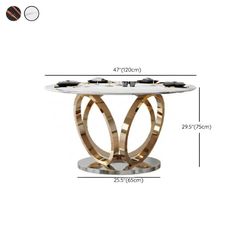 Round Marble Modern Dining Table with Gold Steel Pedestal Base - Standard Height - image 10