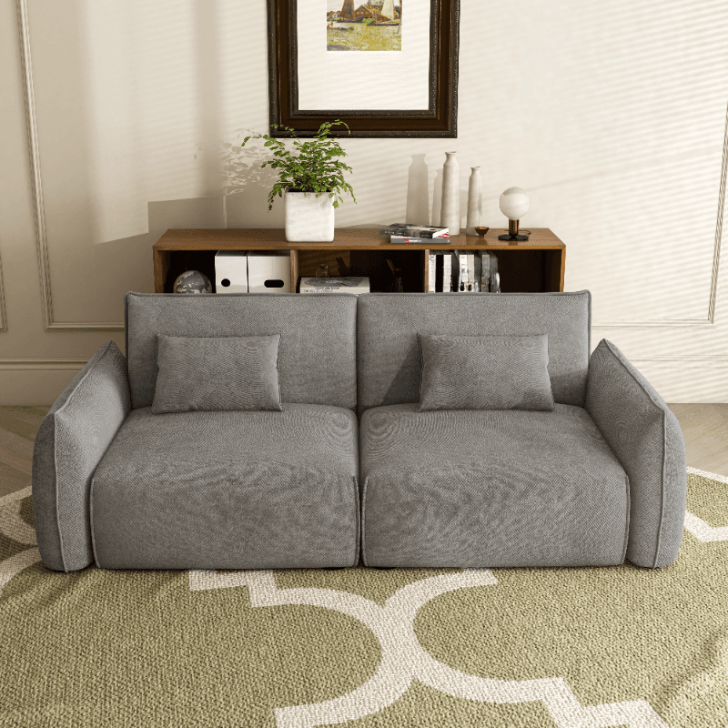 Modish Solid Color Gray/Midnight Black/Chalk Floor Sofa for 3/for 2 with 2 Pillows, Scratch-durable - image 9
