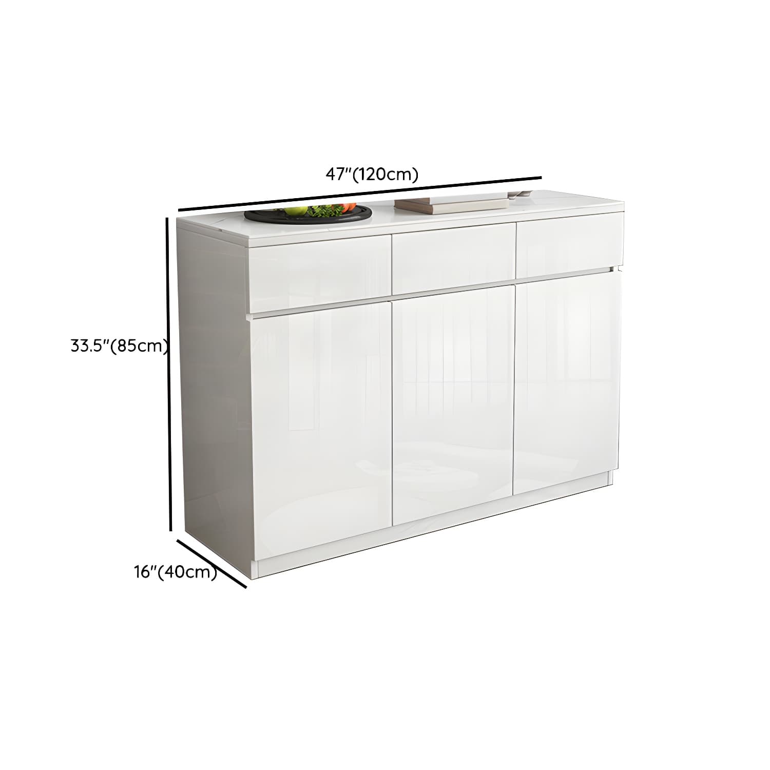 Modern White Buffet Cabinet with Stone Countertop and Wood Cabinets Included - image 7