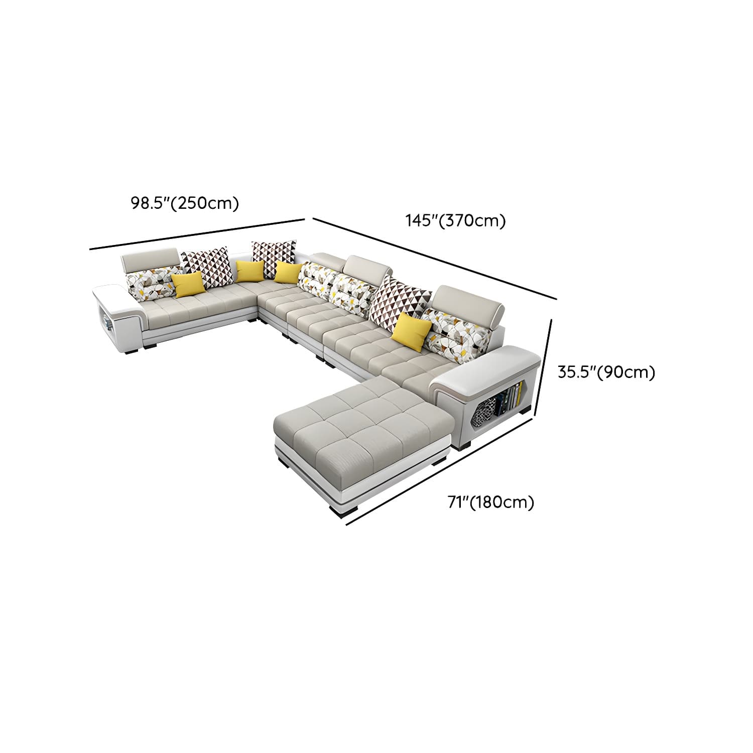 Modern Beige Sectional Sofa with Wood Frame, Pillow Back & Slipcover, Storage Included with Shelves - image 19
