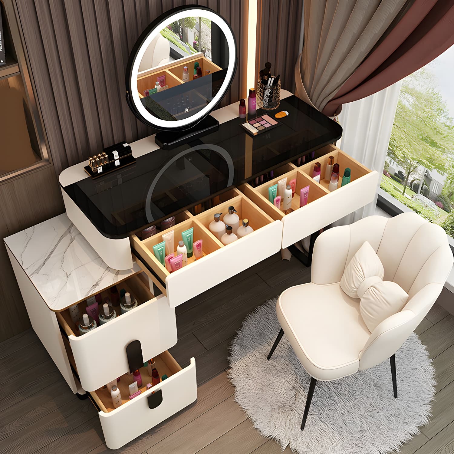 Glam Glass Vanity Dressing Table 29.9" H Bedroom Makeup Counter with Drawer - image 8