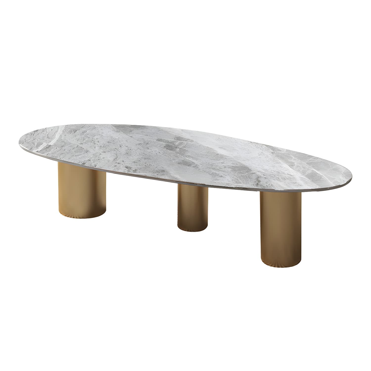 Luxurious 3 Legs Elliptical Stone Coffee Cocktail Table in White/Grey - image 10