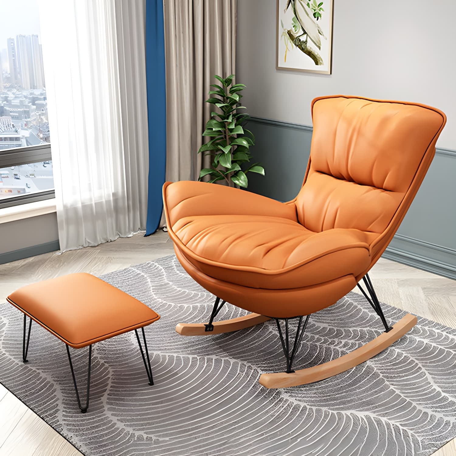 Modern Rocking Chair Metal Frame Doll Cotton Filling Cushion Wingback Rocker Chair - image 9
