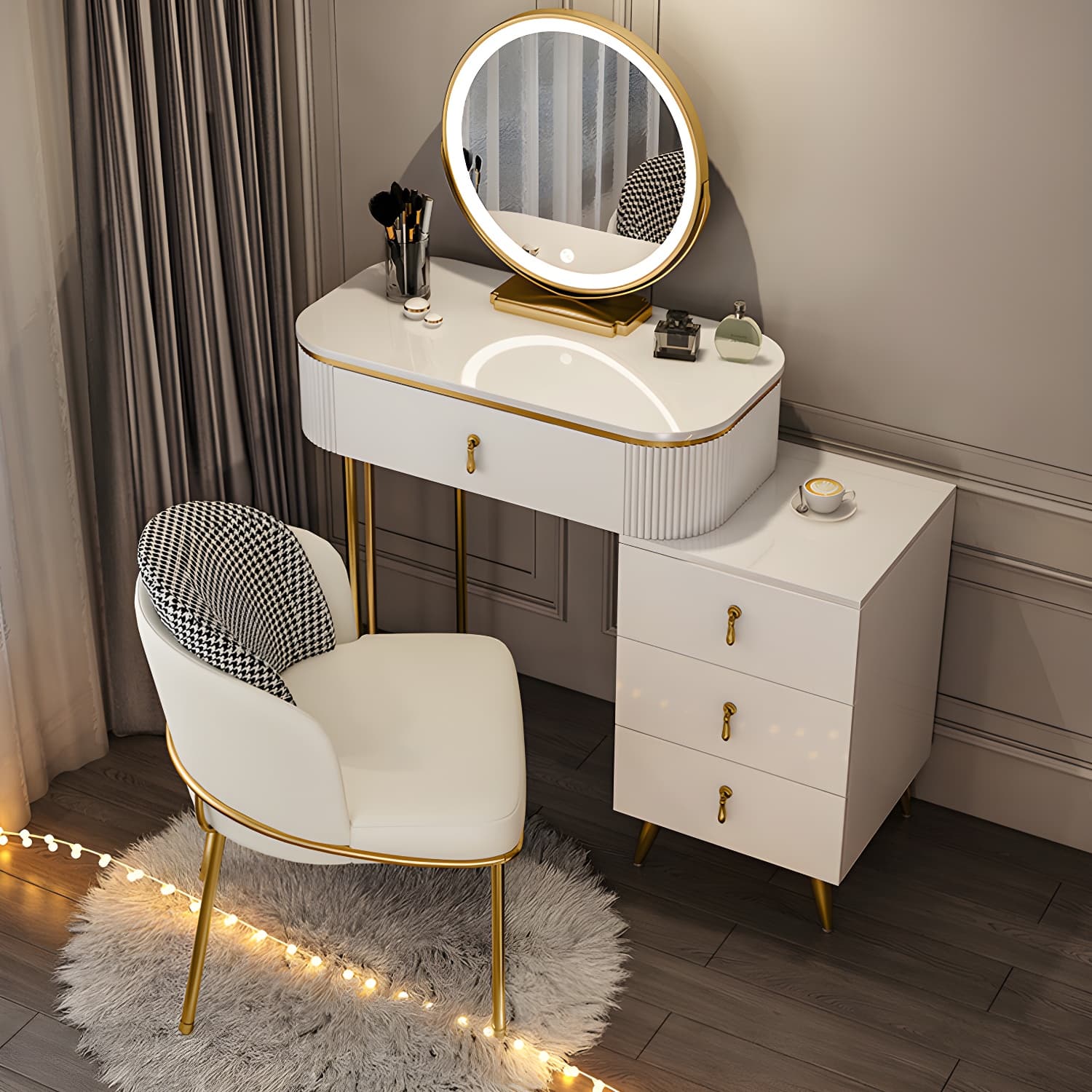 Gold Base Makeup Counter 15.74" Wide Vanity Tables with Storage Drawers - image 7