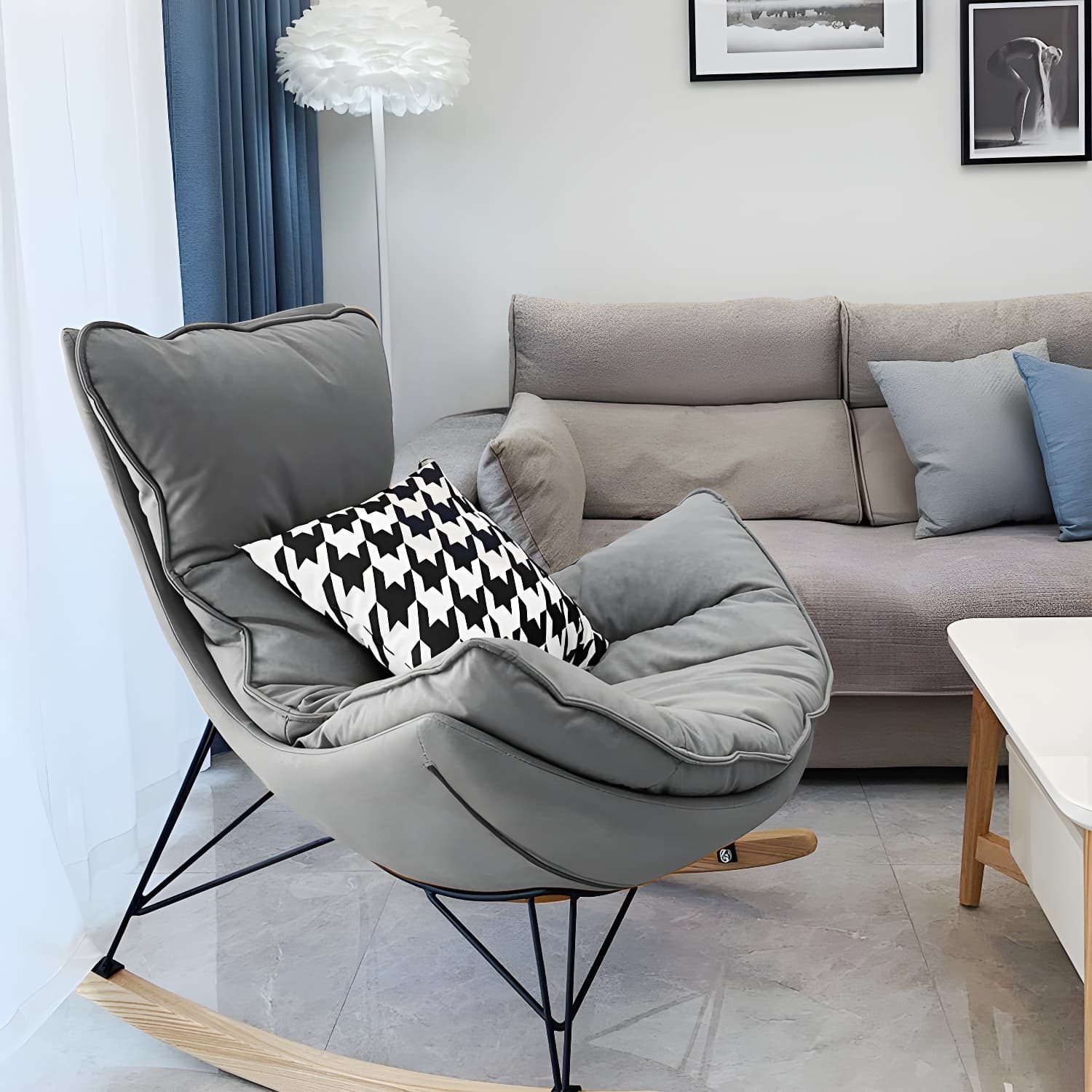 Modern Rocking Chair Solid Wood Rocker Chair with Light Legs - image 12