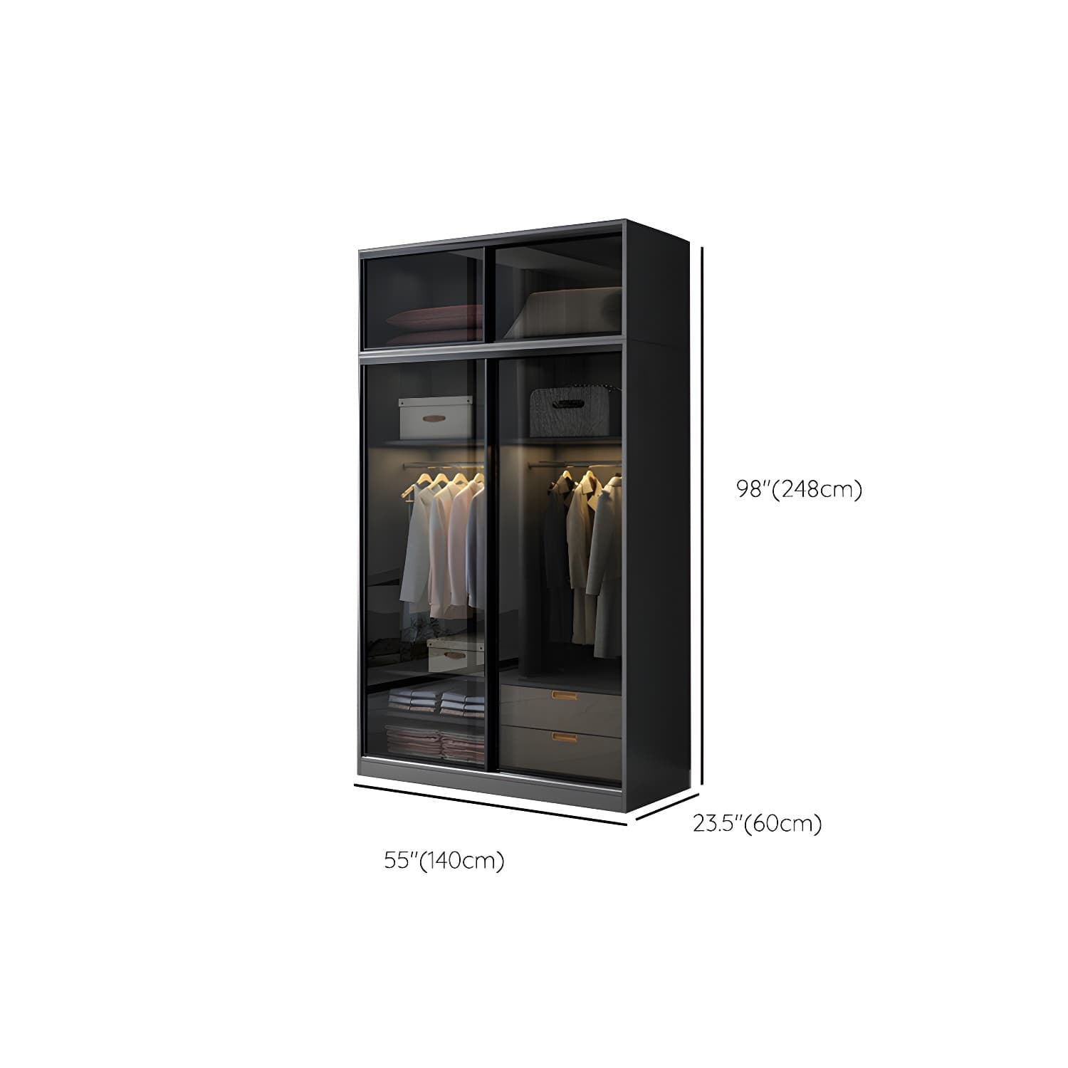Black Wardrobe Cabinet Contemporary Glass Wardrobe Armoire for Home - image 16