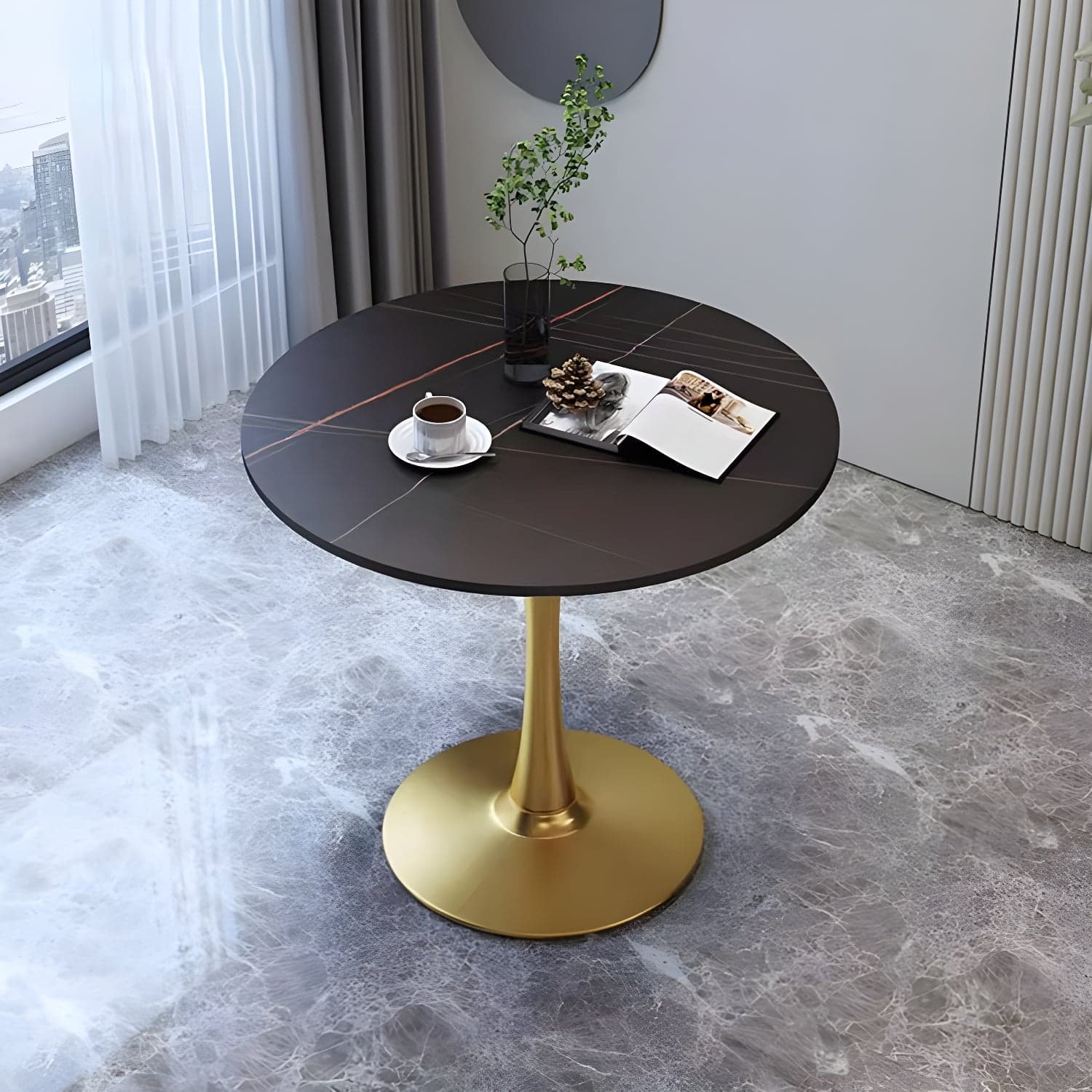 Traditional Luxury Rounded Dining Table Stone and Metal Tulip Dining Table - image 3