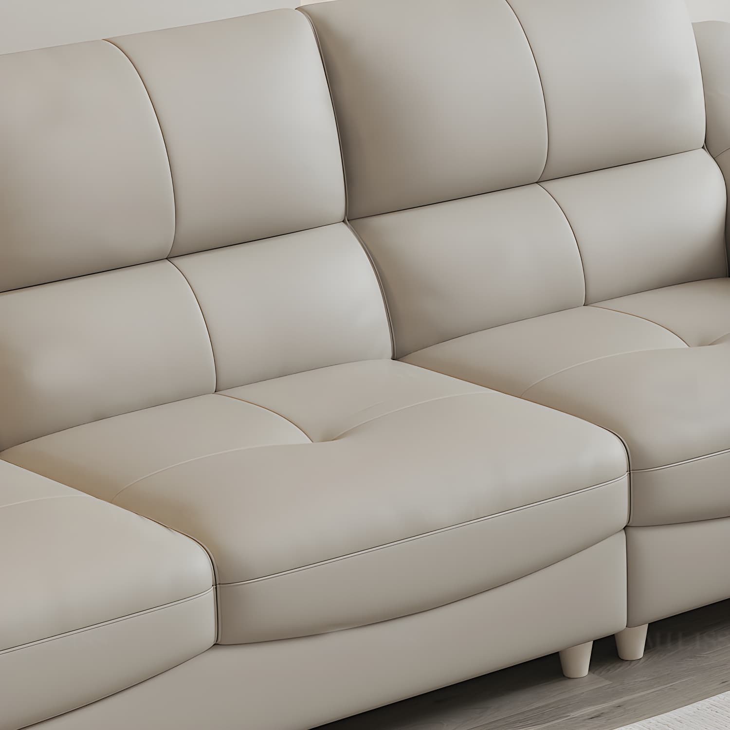 Beige Genuine Leather Modern Stationary Sectional Sofa with Wood Frame - image 8